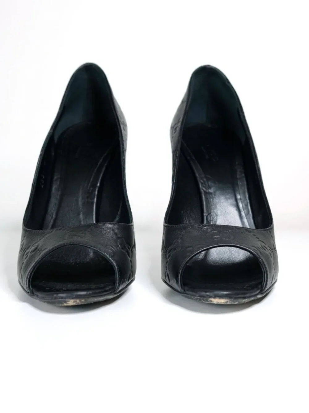 Gucci Guccissima Peep Toe Stilettos, Matte Black